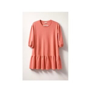 Ultra Flirt Coral Pink Puff Sleeve Babydoll Ruffle Peplum Tunic Mini Dress NWT
